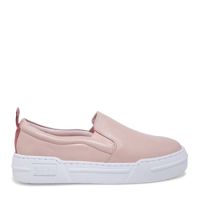 Tênis Slip On Couro Confort Rosa