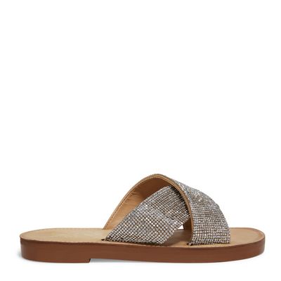 Rasteira Cristal Tiras Cruzadas Prata