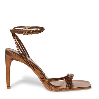 Sandália Metallic Bronze Salto Fino Bico Quadrado