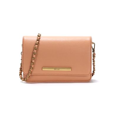 Bolsa Flap Bag Pequena Bege Alça Metalizada