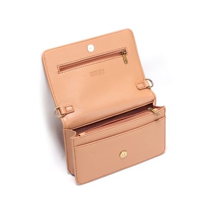 Bolsa Flap Bag Pequena Bege Alça Metalizada