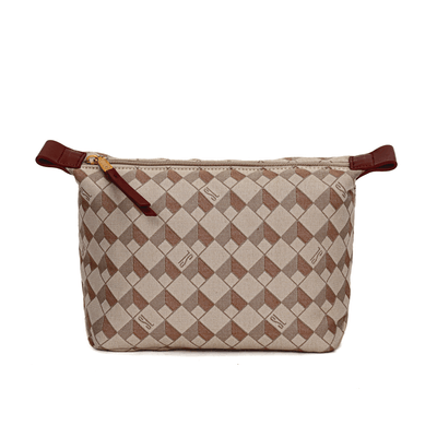 Necessaire Jacquard Cubos Zíper Marrom