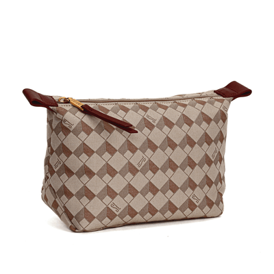 Necessaire Jacquard Cubos Zíper Marrom