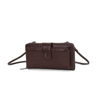 Bolsa Carteira Marrom Escuro Croco Alça de Ombro