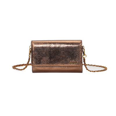 Bolsa Pequena Metalizada Bronze  Alça Transversal