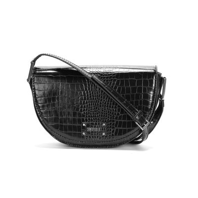 Bolsa Preta Croco Alça Fina Ajustável