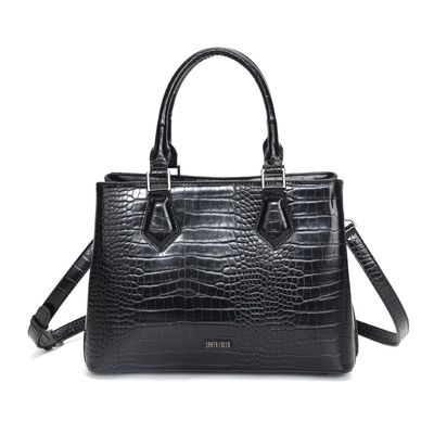 Bolsa Croco Preta Alça Fina Transversal Removível