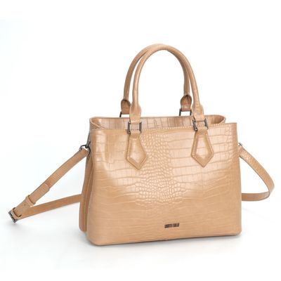 Bolsa Croco Caramelo Alça Fina Transversal Removível