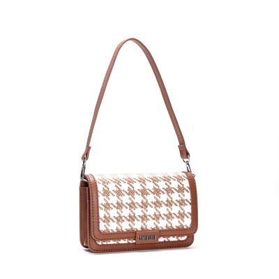 Bolsa Pequena Marrom Tramado Pied Poule Alça De Ombro