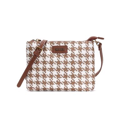 Bolsa Pequena Tiracolo Tramado Pied Poule Marrom