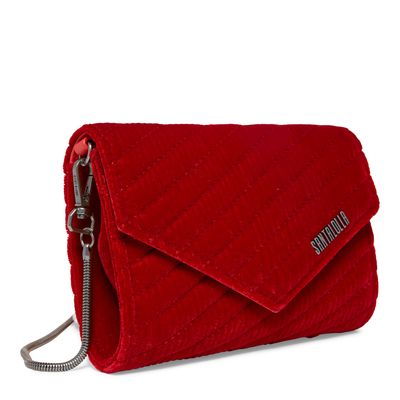 Bolsa Pequena Vermelha Veludo Alça Transversal