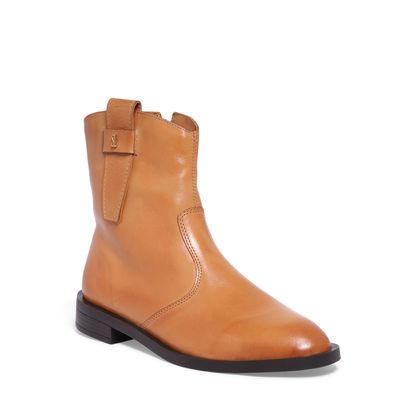 Bota Coturno Couro Caramelo Cano Curto