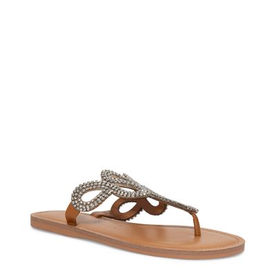 Rasteira Bege Tiras Cristal Prata