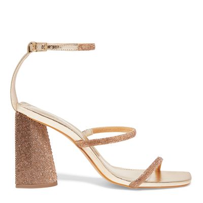 Sandália Shiny Metalizada Dourada Salto Quadrado