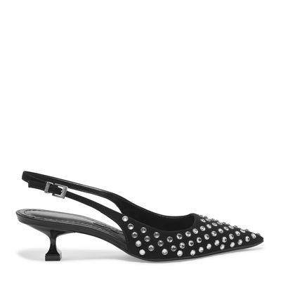 Scarpin Slingback Preto Camurça Salto Taça