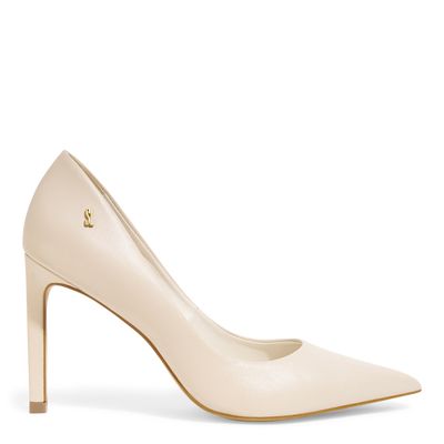 Scarpin Couro Confort Creme Salto Alto Fino