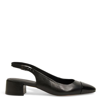 Scarpin Boneca Napa Preto Salto Bloco Baixo