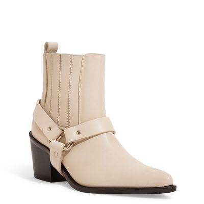 Bota Off White Salto Baixo Couro Confort