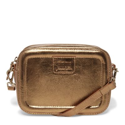 Bolsa Couro Metalizada Bronze Transversal Pequena