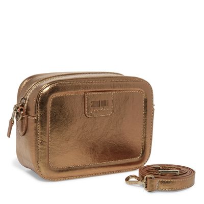 Bolsa Couro Metalizada Bronze Transversal Pequena