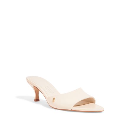 Mule Creme Couro Nobre Salto Baixo