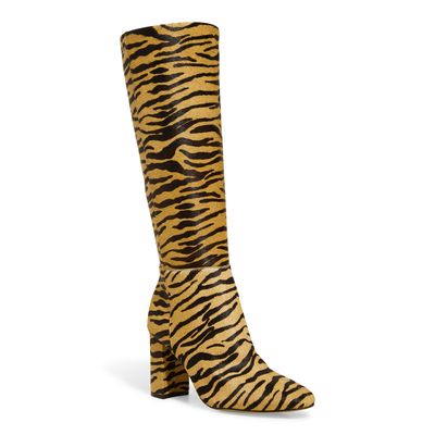 Bota Animal Print Tigre Couro Cano Alto Salto Grosso