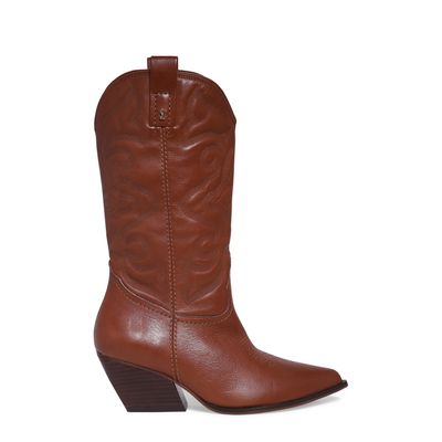 Bota Western Marrom Cano Baixo Bico Fino
