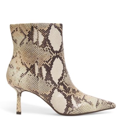 Bota Cano Baixo Couro Estampa Animal Print Cobra Bico Fino