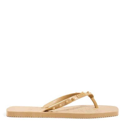 Chinelo Flip Flop Bege Bico Quadrado