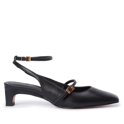 Scarpin Boneca Couro Confort Preto Salto Baixo