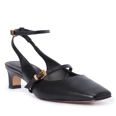 Scarpin Boneca Couro Confort Preto Salto Baixo