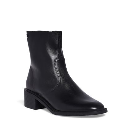 Bota Couro Preta Cano Curto Salto Bloco Baixo