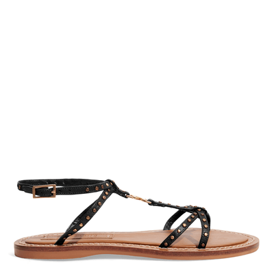 Rasteira Tiras Preta Couro Confort