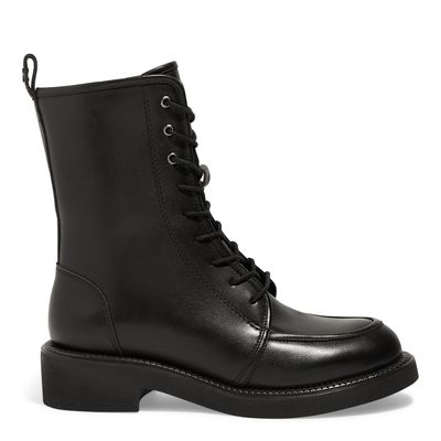 Bota Coturno Preto Couro Cadarço