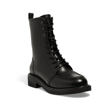 Bota Coturno Preto Couro Cadarço