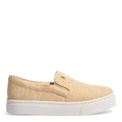 Tênis Slip On Material Juta Dourado