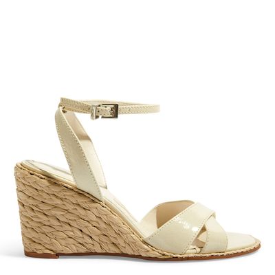 Sandália Espadrille Verniz Off White Salto Anabela