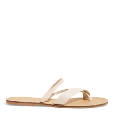 Rasteira Couro Off White Tiras Cruzadas