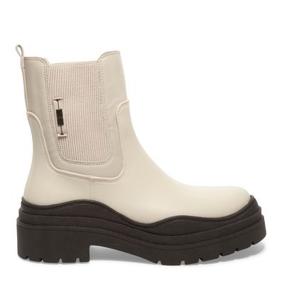 Bota Coturno Bege e Preta Cano Curto Tratorada