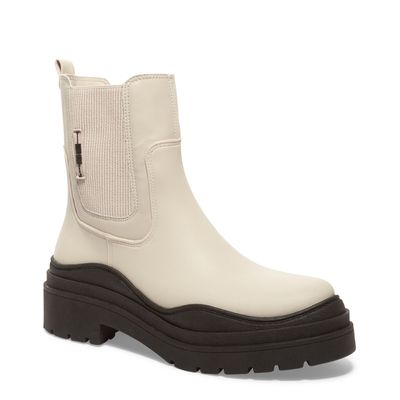 Bota Coturno Bege e Preta Cano Curto Tratorada