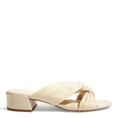 Mule Couro Nobre Creme Salto Bloco Baixo