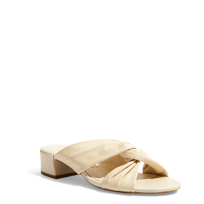 Mule Couro Nobre Creme Salto Bloco Baixo