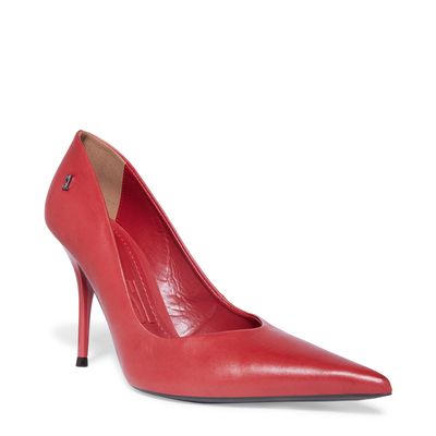 Scarpin Vermelho Couro Salto Fino