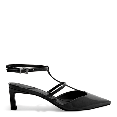 Scarpin Slingback Verniz Preto Salto Baixo Fino