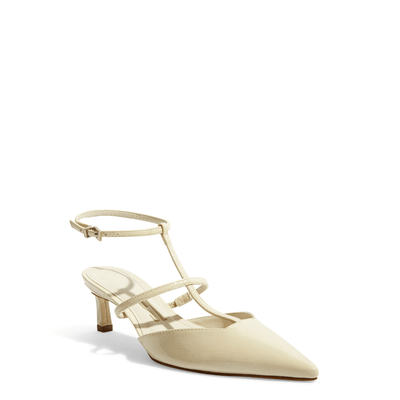 Scarpin Slingback Verniz Off White Salto Baixo Fino