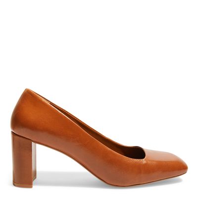 Scarpin Caramelo Liso  Salto Grosso Couro Nobre