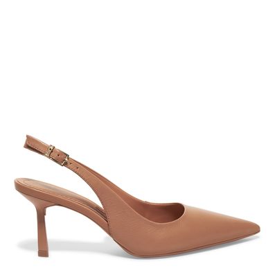 Scarpin Slingback Couro Marrom Claro Salto Fino