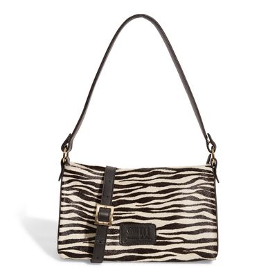 Bolsa Baguete Pequena Couro Estampa Zebra Duas Alças