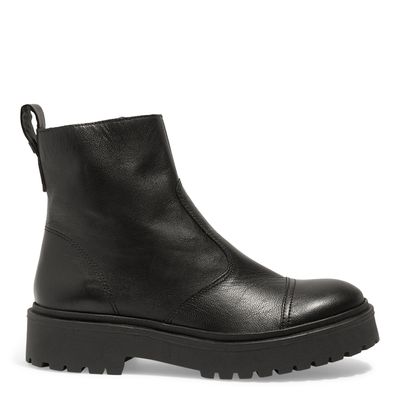 Bota Coturno Tratorado Couro Preto