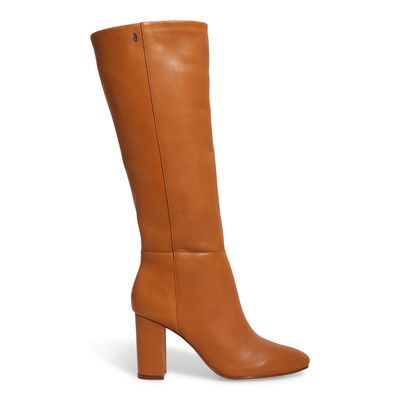 Bota Caramelo Couro Cano Alto Salto Grosso